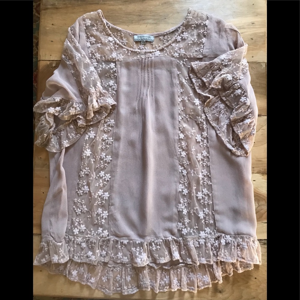 World Market | BOHO Lace Blouse Top